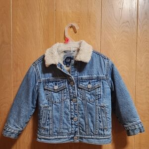 GAP Light Blue Denim Jacket with Cream Sherpa Collar